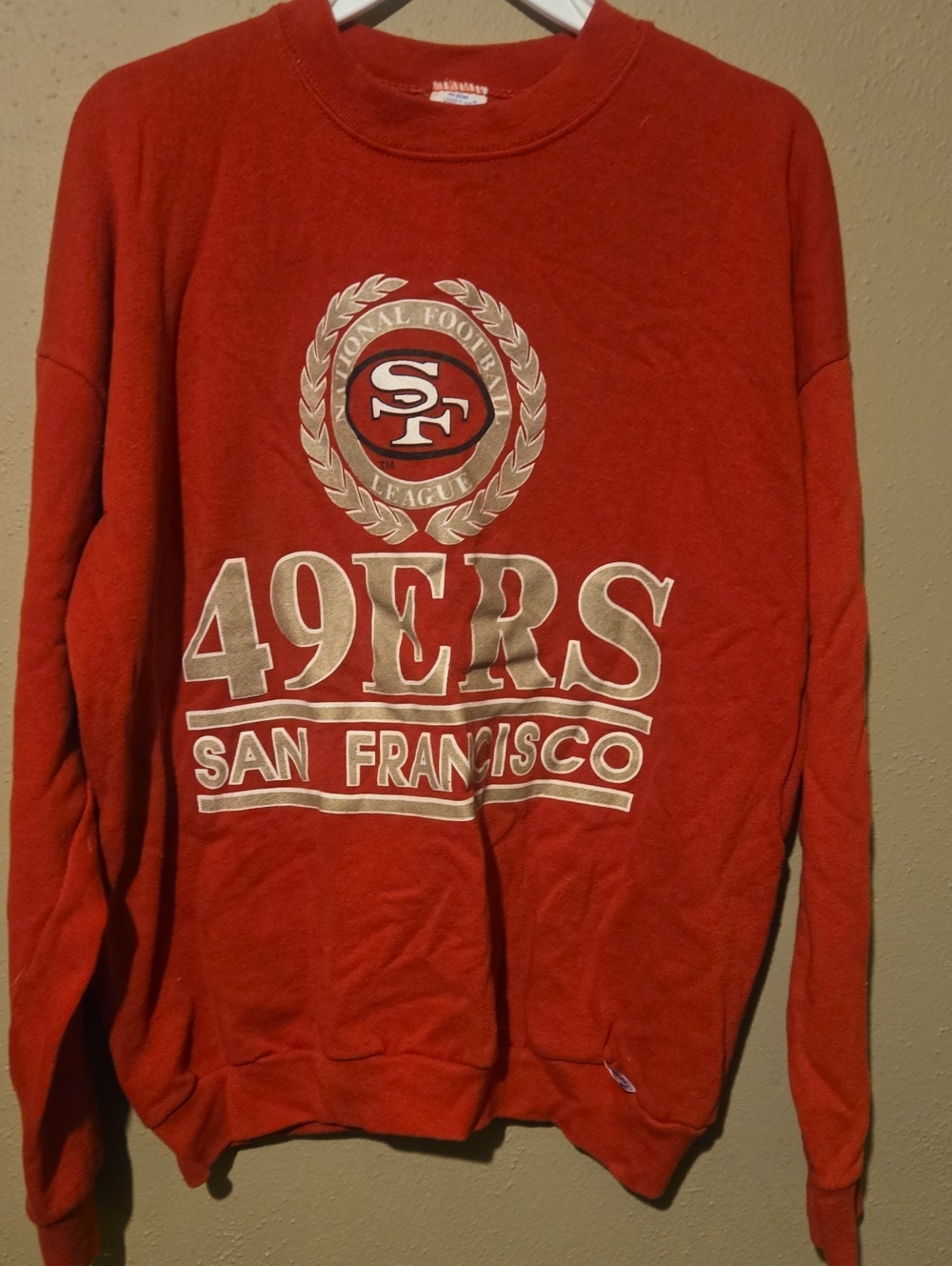 LOGO 7 San Francisco 49ers Red Crewneck Sweatshirt with Gold Trim